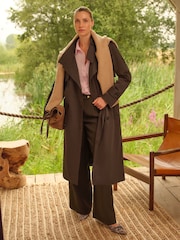 Love & Roses Chocolate Brown Hooded Quilted Trench Coat - Image 5 of 5