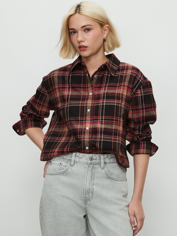 Pink/Brown Check - Camisa Cropped de manga comprida - Imagem 1 de 8