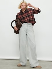 Pink/Brown Check - Camisa Cropped de manga comprida - Imagem 2 de 8