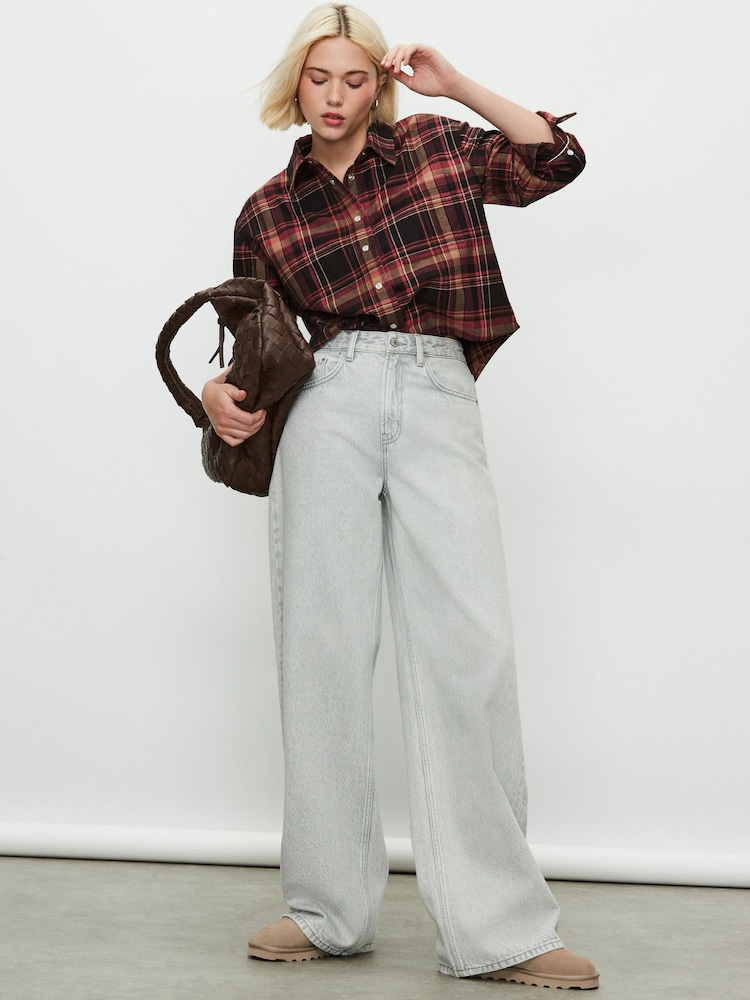 Pink/Brown Check - Camisa Cropped de manga comprida - Imagem 2 de 8