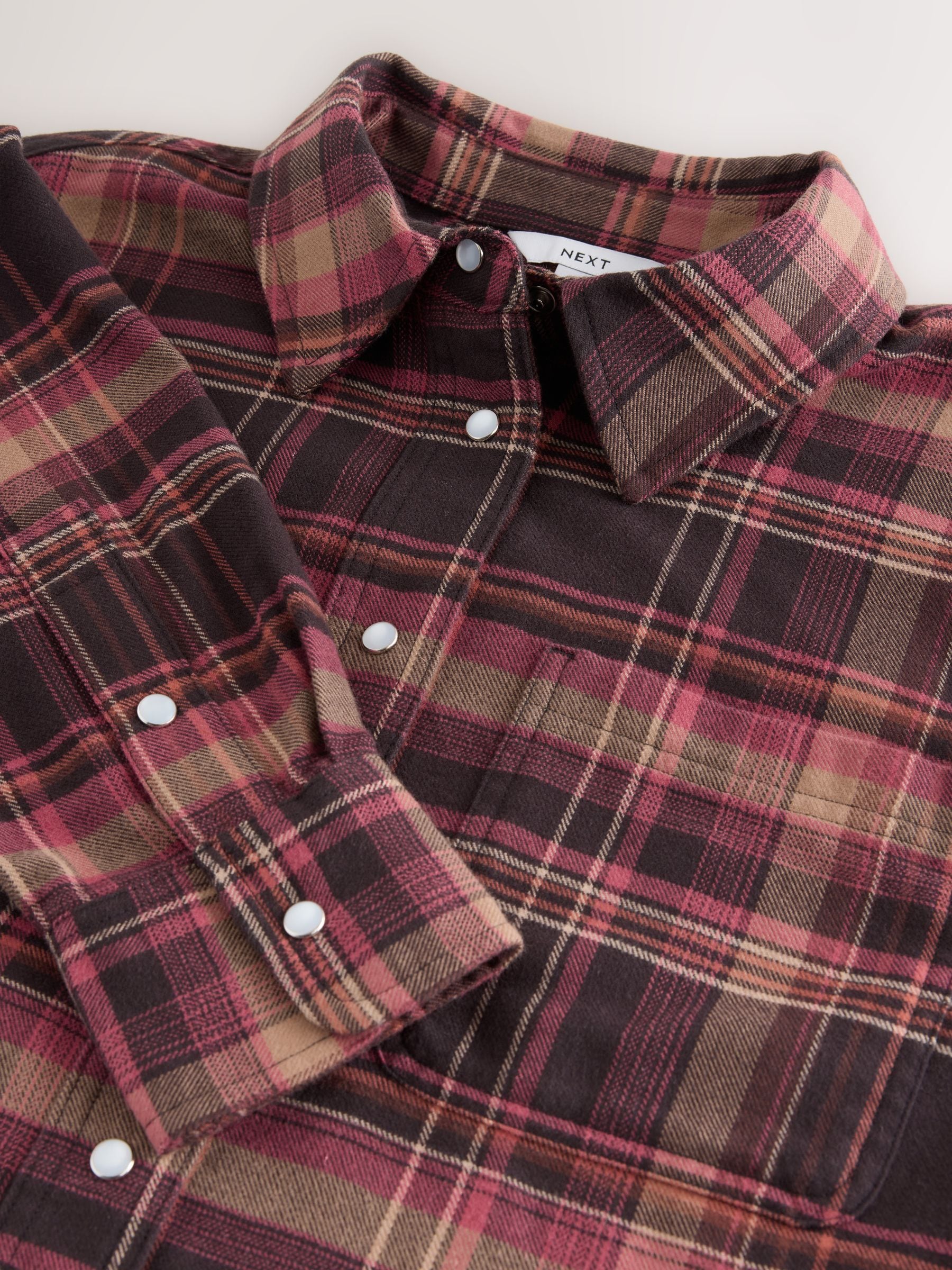 Buy Pink/Brown Check Long Sleeve Cropped Shirt from Next Luxembourg