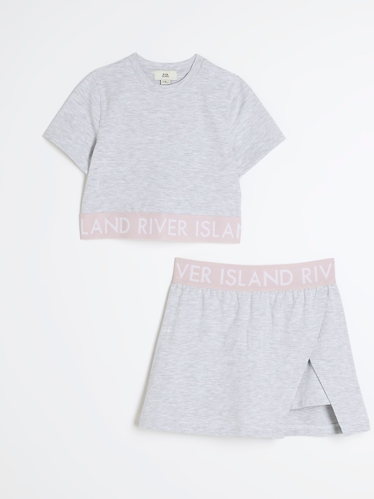 River Island Pink Girls Waistband Top and Skort Set - Image 1 of 5