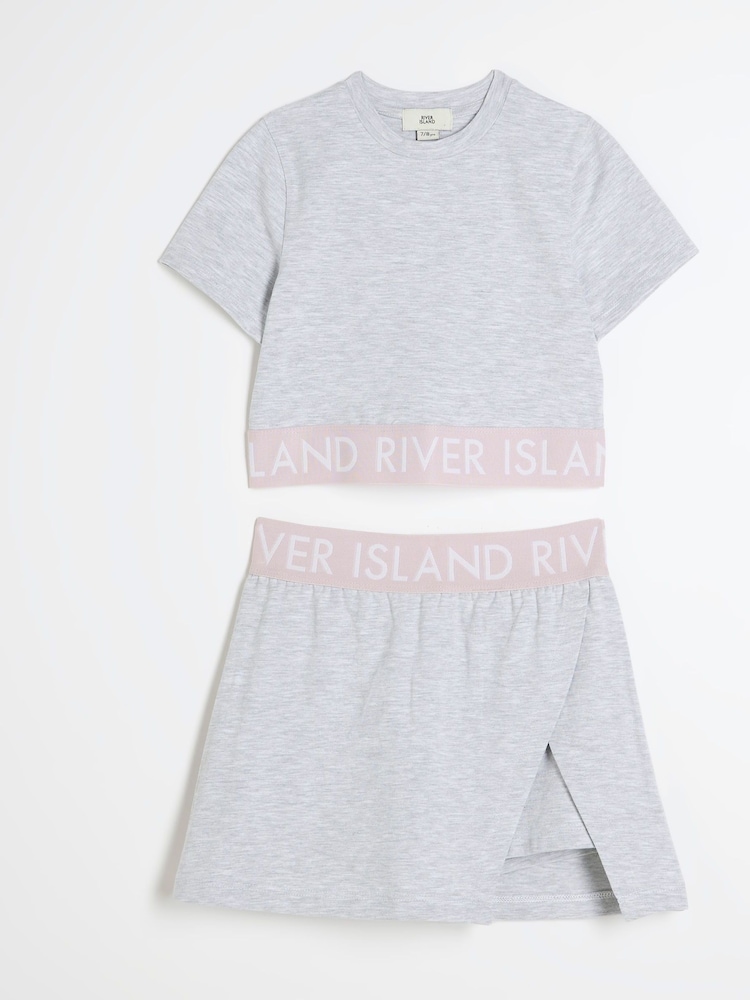 River Island Pink Girls Waistband Top and Skort Set - Image 3 of 5