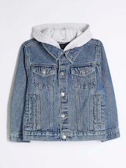 River Island Cream Boys Ecru Hooded Denim Jacket - Image 1 of 4