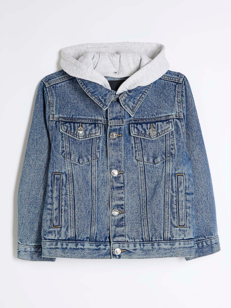 River Island Cream Boys Ecru Hooded Denim Jacket - Image 1 of 4