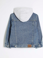 River Island Cream Boys Ecru Hooded Denim Jacket - Image 2 of 4