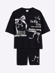 River Island Black Girls Bow T-Shirt and Shorts Set - Image 3 of 5