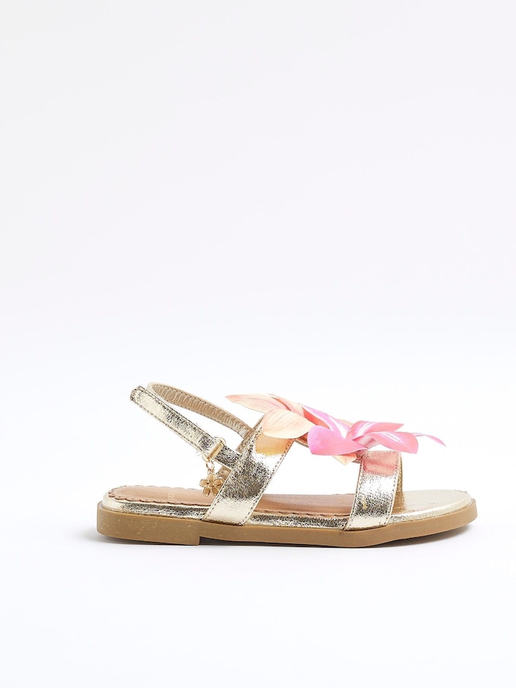 River Island Gold Girls Orchid Flower Sandals - Image 1 of 5