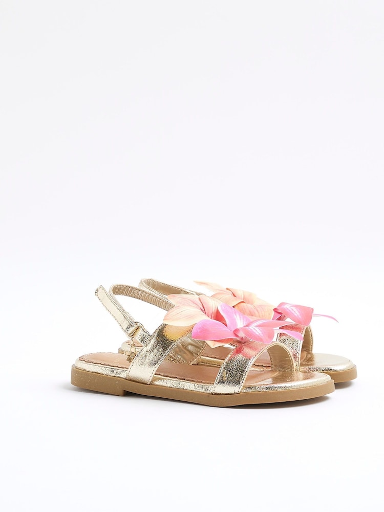 River Island Gold Girls Orchid Flower Sandals - Image 2 of 5