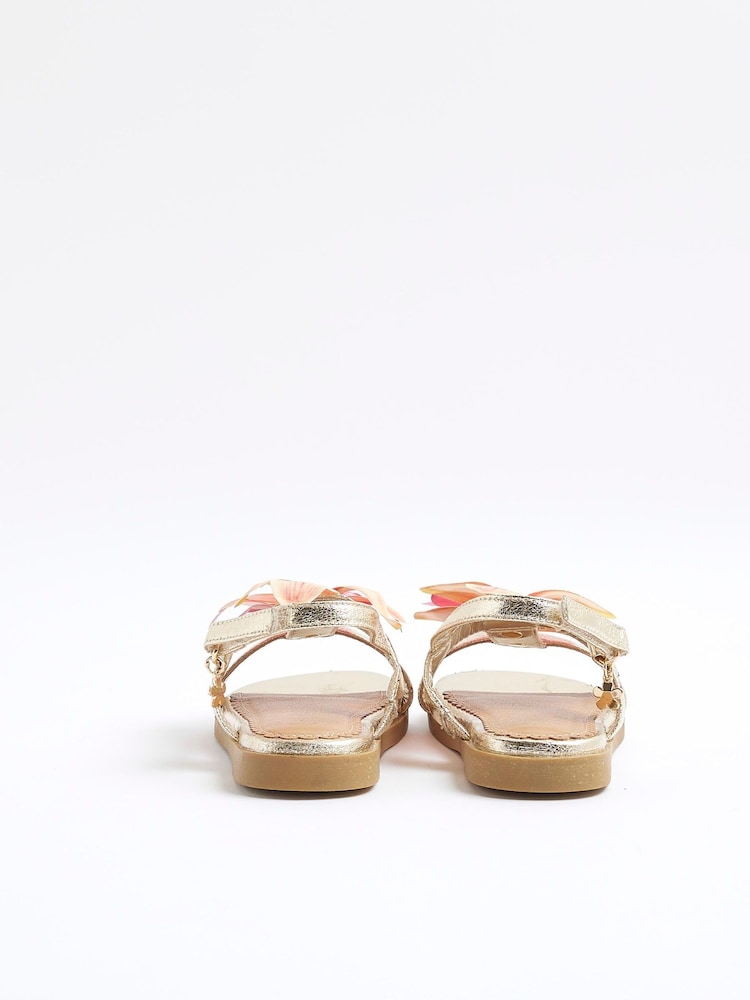River Island Gold Girls Orchid Flower Sandals - Image 3 of 5