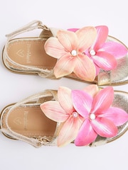 River Island Gold Girls Orchid Flower Sandals - Image 4 of 5