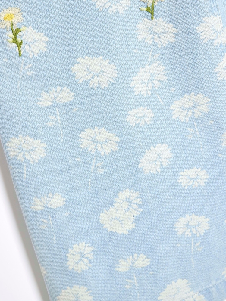 River Island Blue Girls Denim Daisy Ombre Wide 100% Cotton Jeans - Image 4 of 4