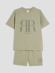 River Island Green Boys RR 100% Cotton T-Shirt and Shorts Set - Image 3 of 5