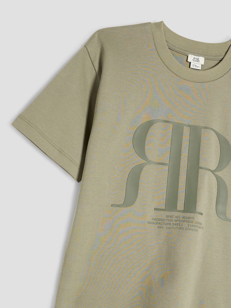River Island Green Boys RR 100% Cotton T-Shirt and Shorts Set - Image 4 of 5