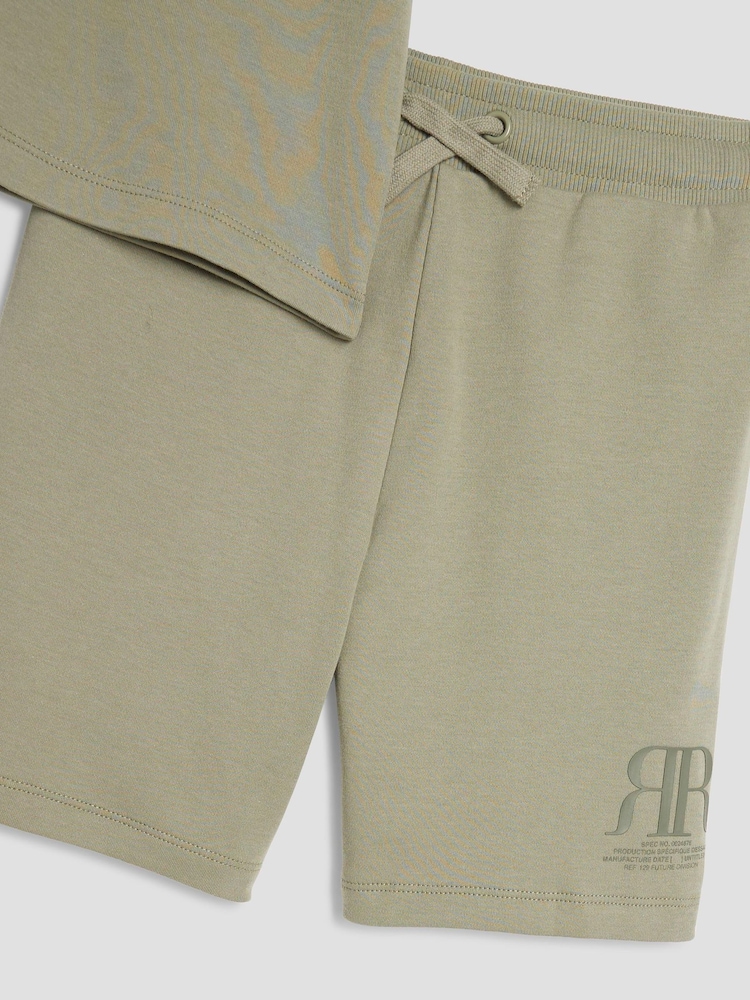 River Island Green Boys RR 100% Cotton T-Shirt and Shorts Set - Image 5 of 5