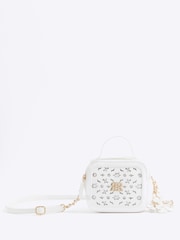 River Island White Girls Faux Leather Flower Lasercut Cross-Body Bag - Image 1 of 5