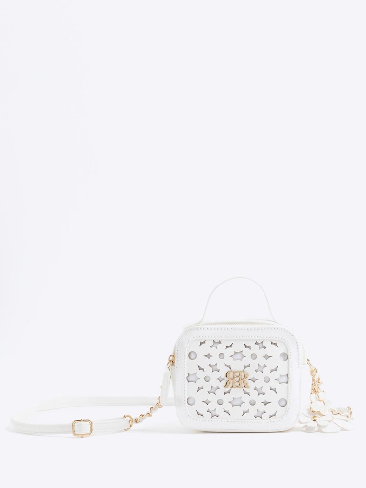 River Island White Girls Faux Leather Flower Lasercut Cross-Body Bag - Image 1 of 5