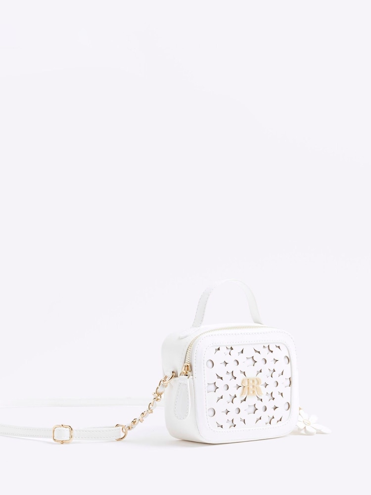 River Island White Girls Faux Leather Flower Lasercut Cross-Body Bag - Image 5 of 5
