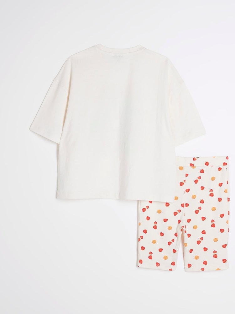 River Island Cream Girls Cali Strawberry T-Shirt and Shorts Set - Image 2 of 5