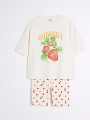 River Island Cream Girls Cali Strawberry T-Shirt and Shorts Set - Image 3 of 5