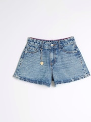 River Island Blue Girls Denim Circle 100% Cotton Shorts - Image 1 of 4