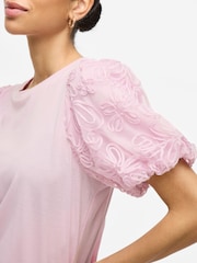 VILA Purple Puff Sleeve Embroidered Tulle Jersey Top - Image 4 of 7