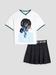 River Island Black Girls Pleated 100% Cotton Top & Skirt set - Image 1 of 5