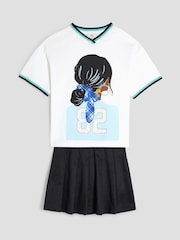 River Island Black Girls Pleated 100% Cotton Top & Skirt set - Image 3 of 5