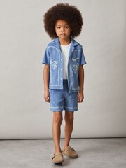 Reiss Airforce Blue Chesley Towelling Brand-Embroidered Shorts - Image 2 of 5
