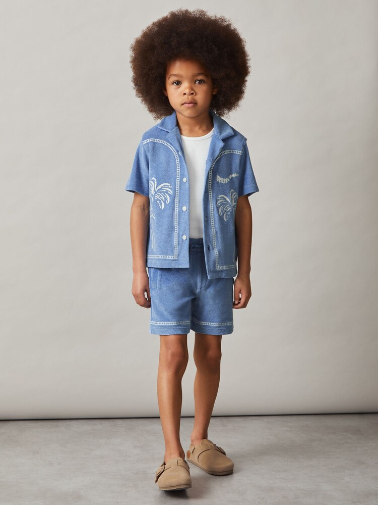 Reiss Airforce Blue Chesley Towelling Brand-Embroidered Shorts - Image 2 of 5