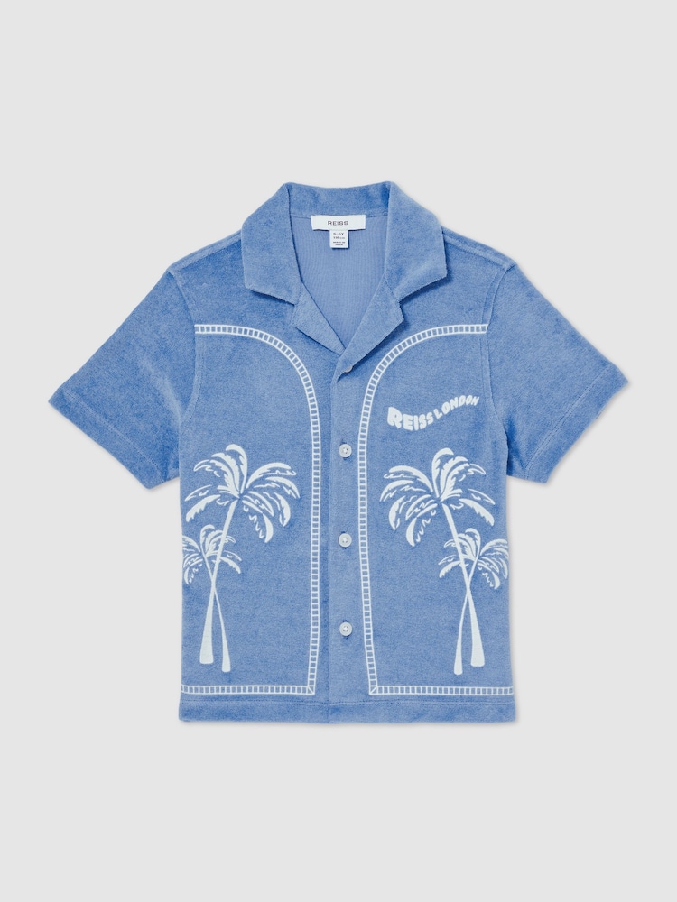 Reiss Airforce Blue Barnes Towelling Palm-Embroidered Shirt - Image 1 of 5