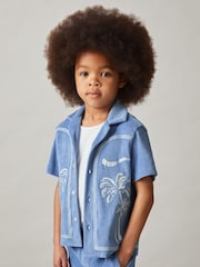 Reiss Airforce Blue Barnes Towelling Palm-Embroidered Shirt - Image 2 of 5