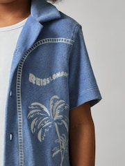 Reiss Airforce Blue Barnes Towelling Palm-Embroidered Shirt - Image 4 of 5