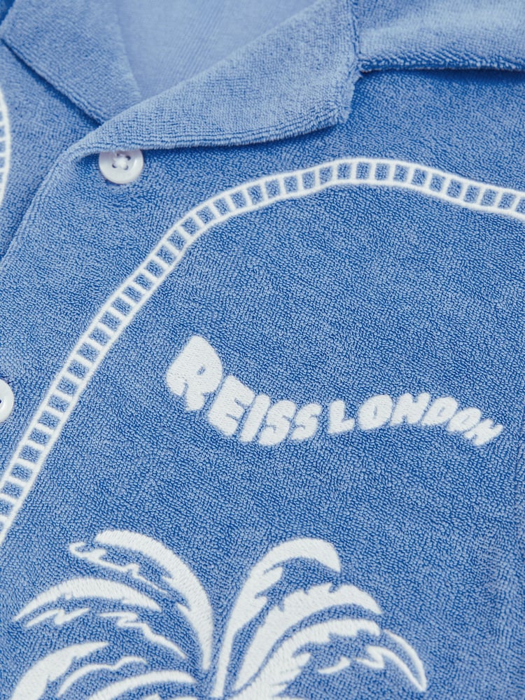 Reiss Airforce Blue Barnes Towelling Palm-Embroidered Shirt - Image 5 of 5