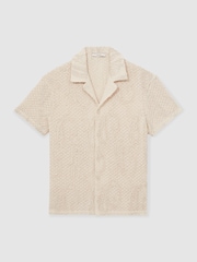 Reiss Oatmeal Finn Cotton-Blend Embroidered Crochet Shirt - Image 2 of 6