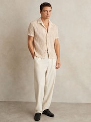 Reiss Oatmeal Finn Cotton-Blend Embroidered Crochet Shirt - Image 3 of 6