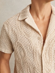Reiss Oatmeal Finn Cotton-Blend Embroidered Crochet Shirt - Image 4 of 6