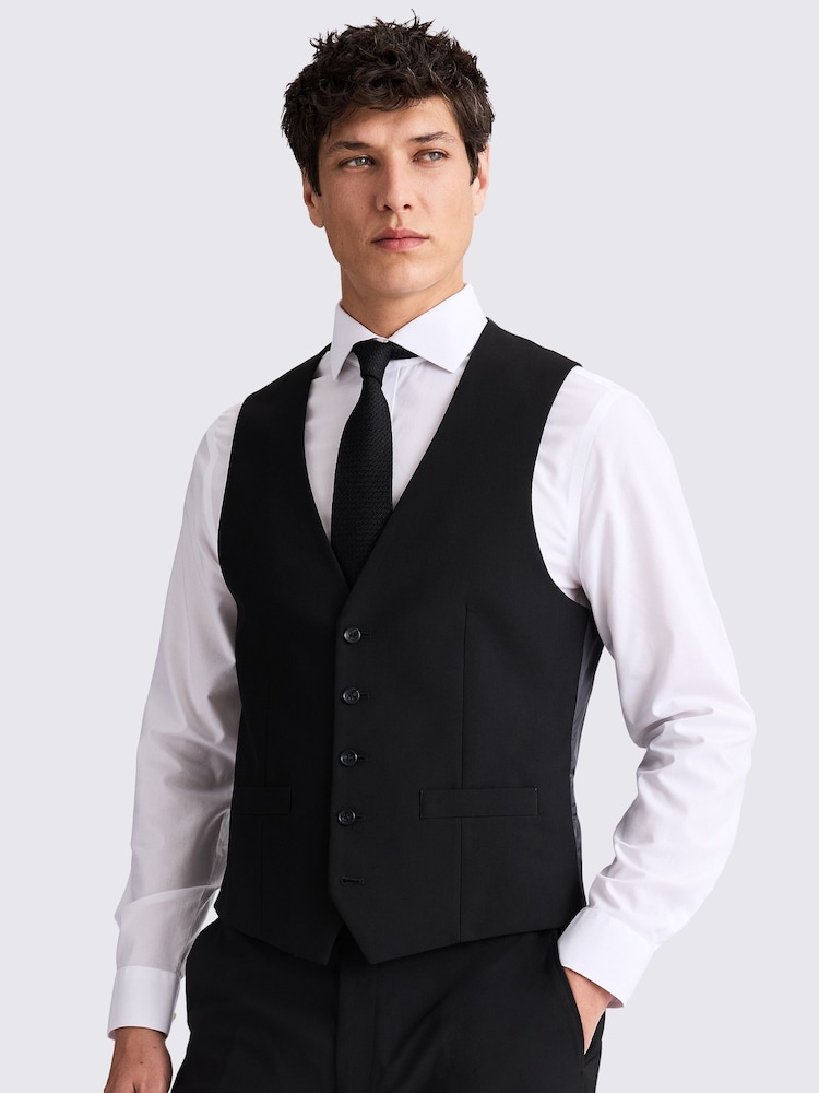 MOSS Black Tailored Fit Stretch Waistcoat - Image 1 of 3