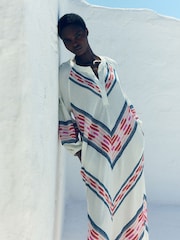 Devotion Twins Cream Beloved Chevron Kaftan 100% Cotton Maxi Dress - Image 1 of 5