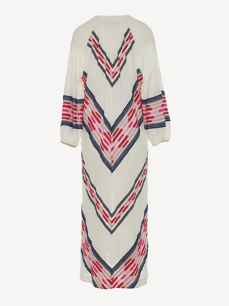 Devotion Twins Cream Beloved Chevron Kaftan 100% Cotton Maxi Dress - Image 5 of 5
