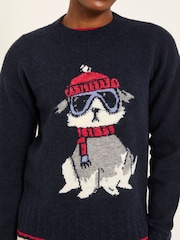 FatFace Navy Dog Knitted Jumper - Image 5 of 6