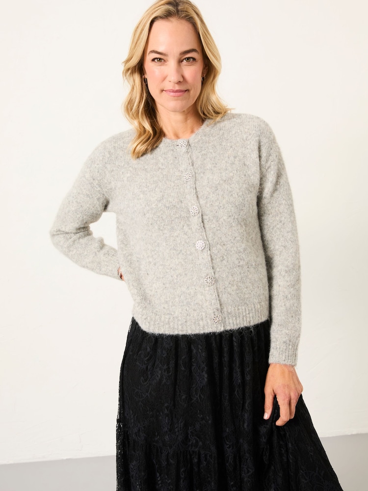 FatFace Bodhi Grey Fluffy Knitted Cardigan - Image 1 of 6 FatFace Bodhi Grey Fluffy Knitted Cardigan - Image 1 of 6