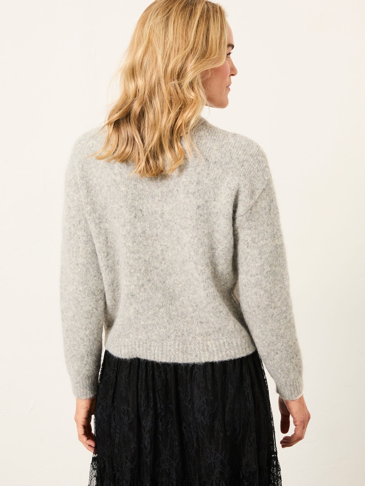 FatFace Bodhi Grey Fluffy Knitted Cardigan - Image 2 of 6 FatFace Bodhi Grey Fluffy Knitted Cardigan - Image 2 of 6