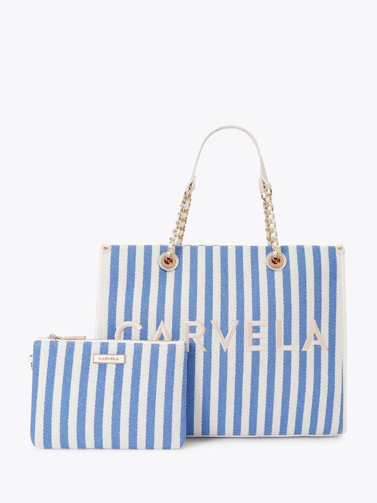 Blauw - Carvela Sorrento Stripe Nude Shopper Bag - Image 3 of 7