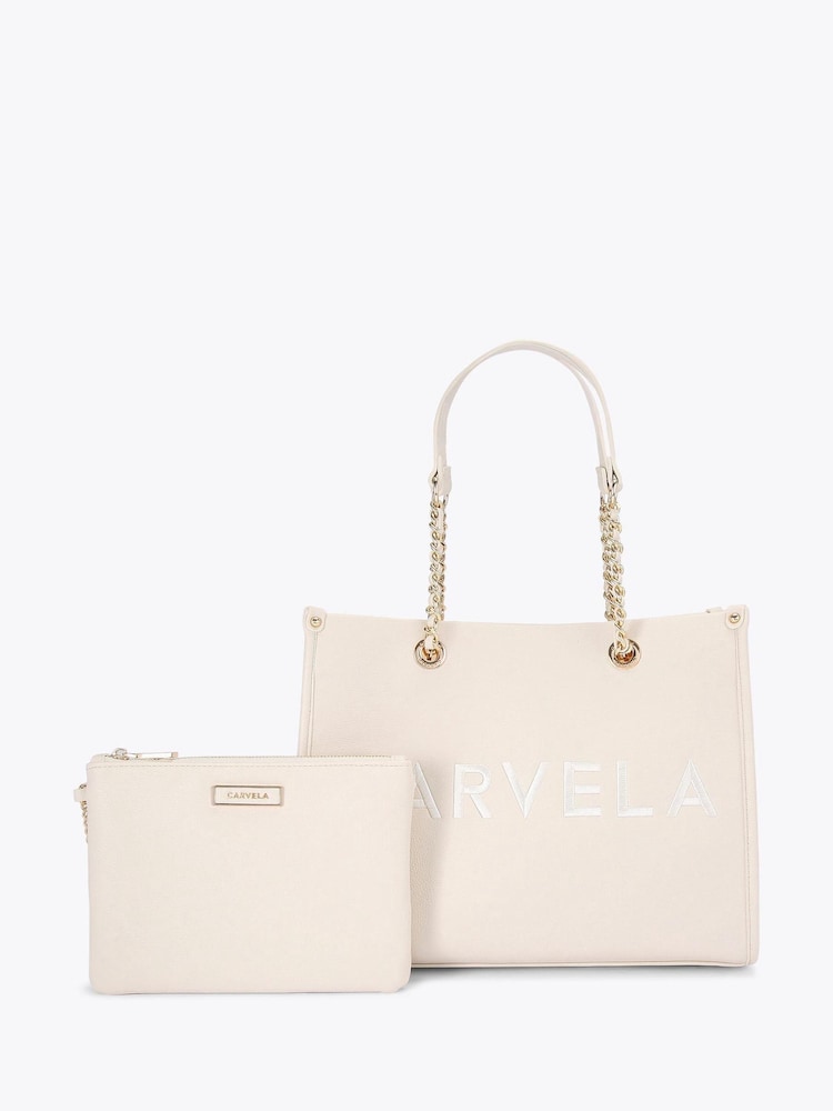 Carvela Cream Sorrento Midi Chain Tote Bag - Image 1 of 4