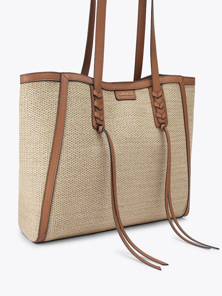 Carvela Tan Raffia Tassel Winged Tote Bag - Image 4 of 4