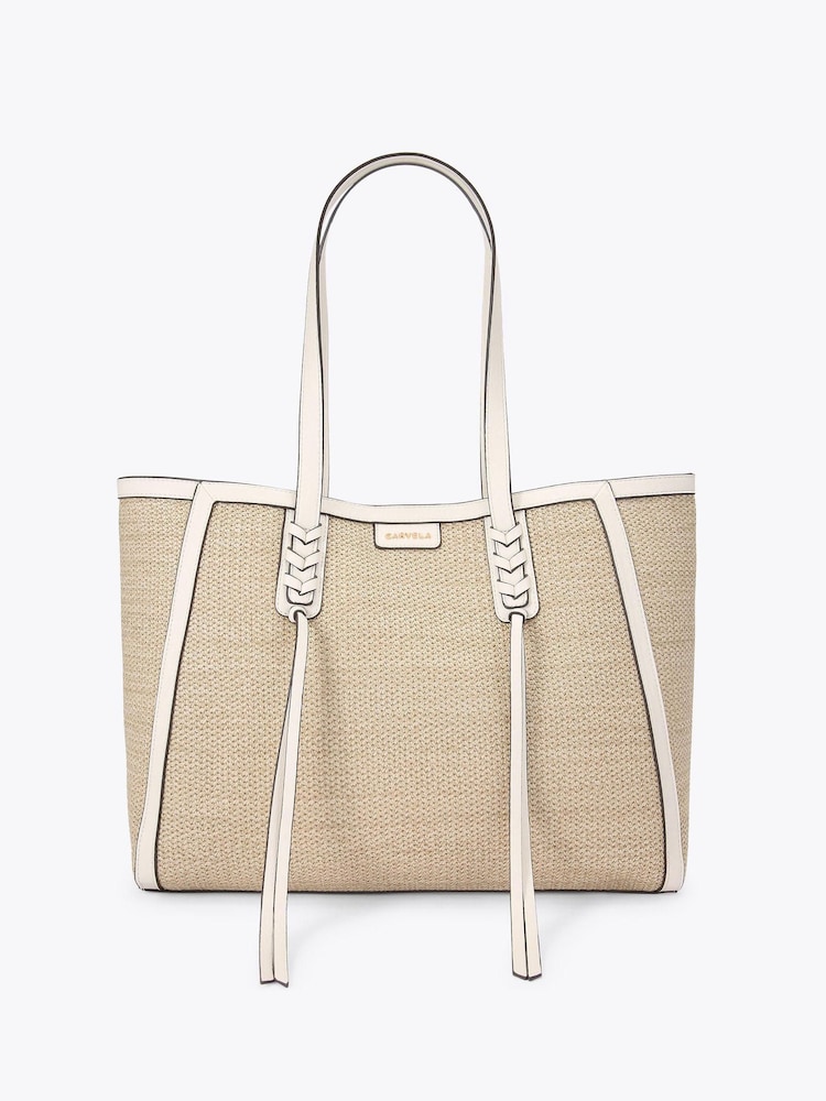 Carvela White Raffia Tassel Winged Tote Bag - Image 1 of 4