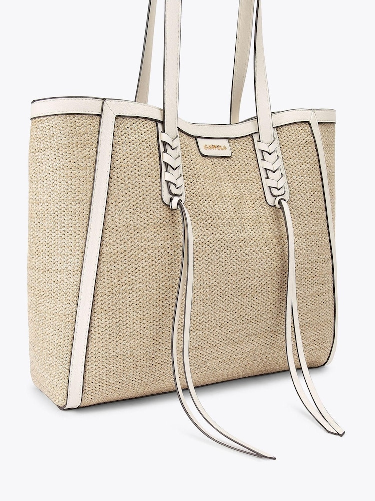Carvela White Raffia Tassel Winged Tote Bag - Image 2 of 4