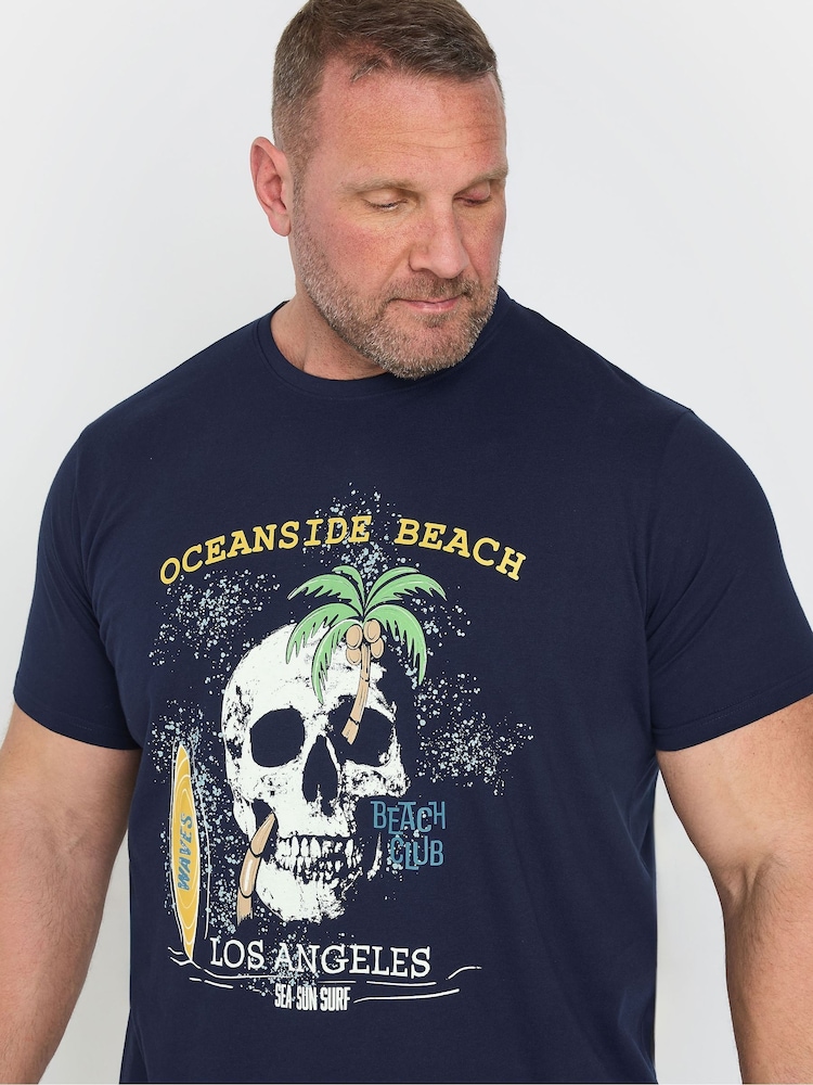 BadRhino Big & Tall Blue Oceanside Beach 100% Cotton T-Shirt - Image 3 of 5