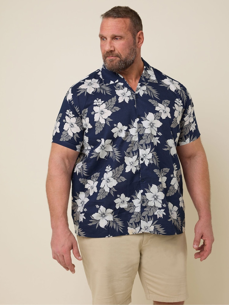 BadRhino Big & Tall Blue Chrome Leaf 100% Cotton Print Shirt - Image 1 of 6